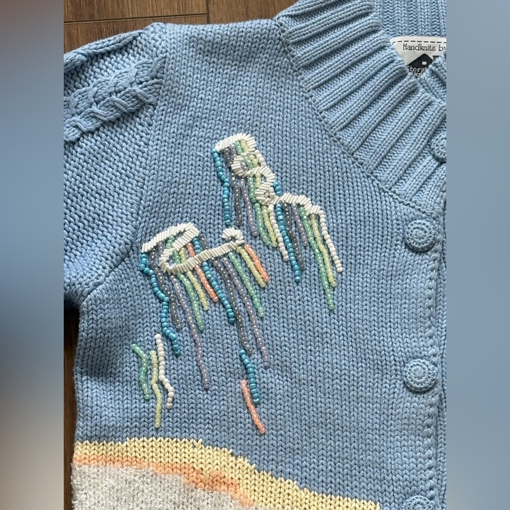 Vintage Storybook Knit Sweater Cardigan Size S Embroidered “Northern Lights” - Picture 2 of 10